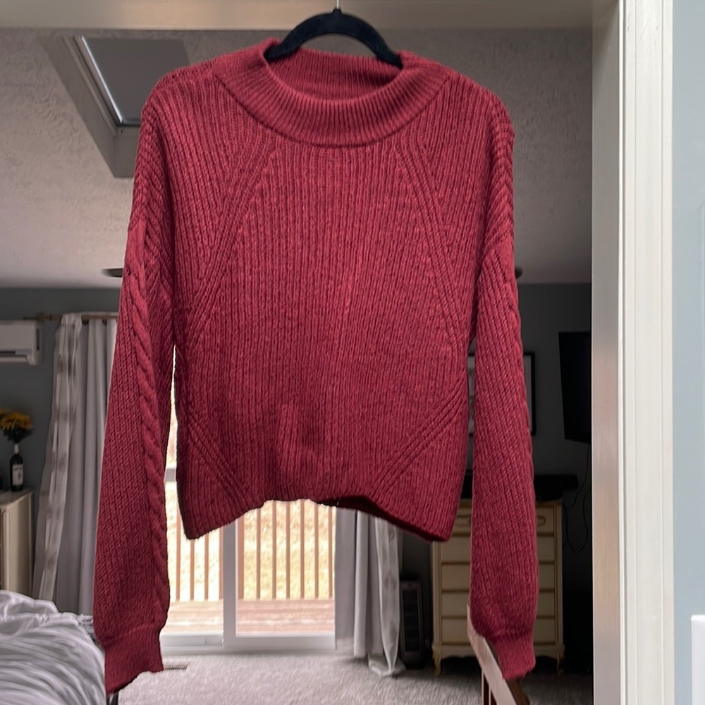 Bubble sleeve Cable knit crop sweater